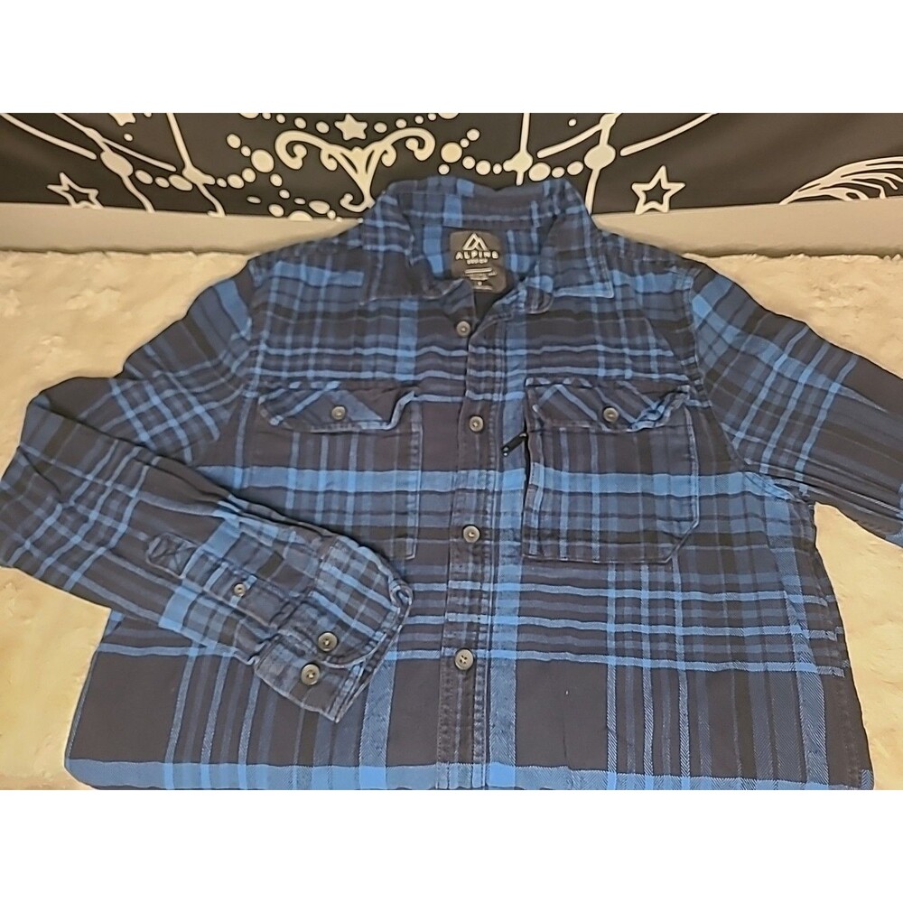 Alpine Design Shirt Blue Long Sleeve Flannel Plaid Button Up Outdoor Men’s Small